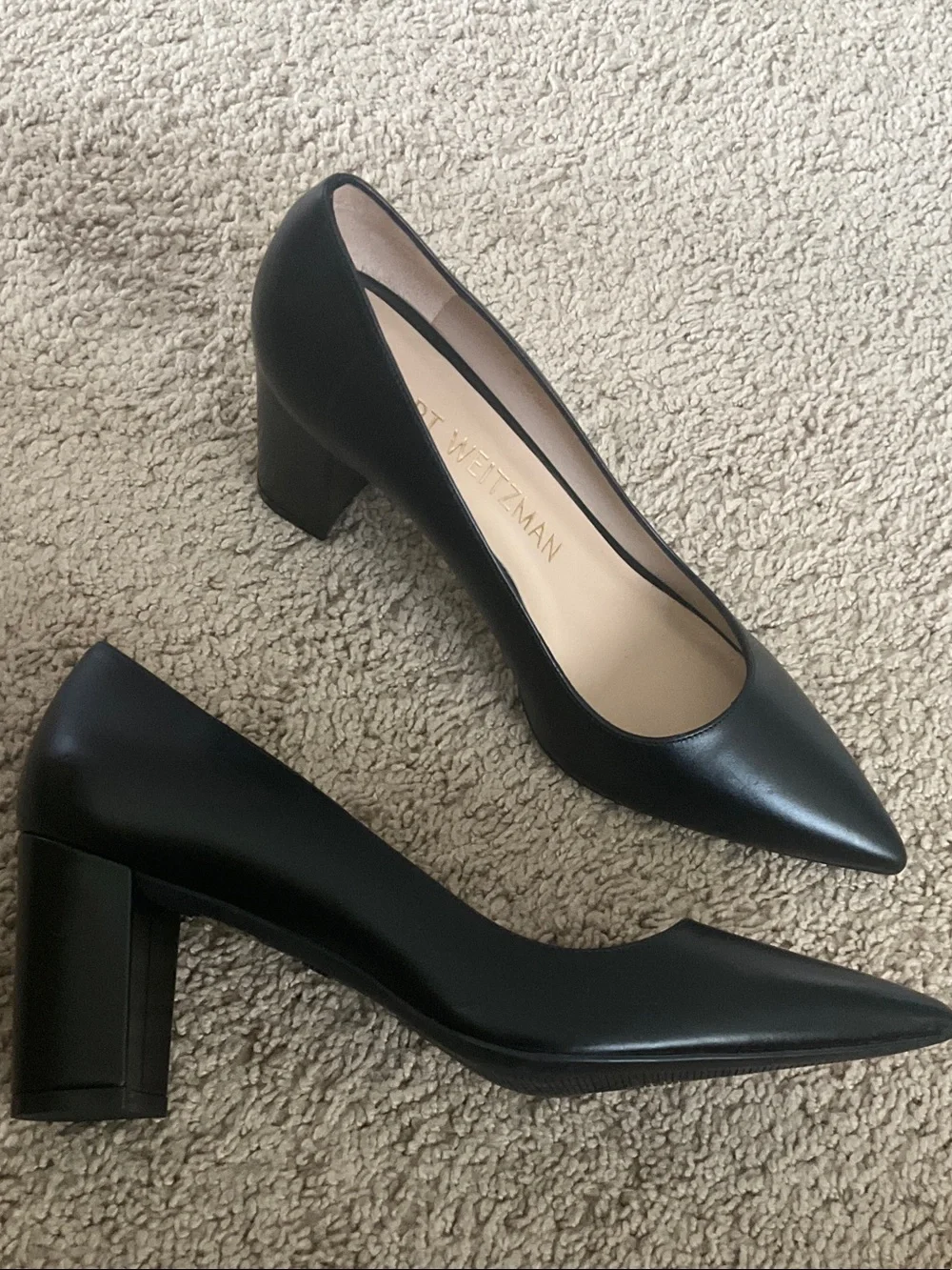 Stuart Weitzman Black Pointed-Toe Block Heel Pumps